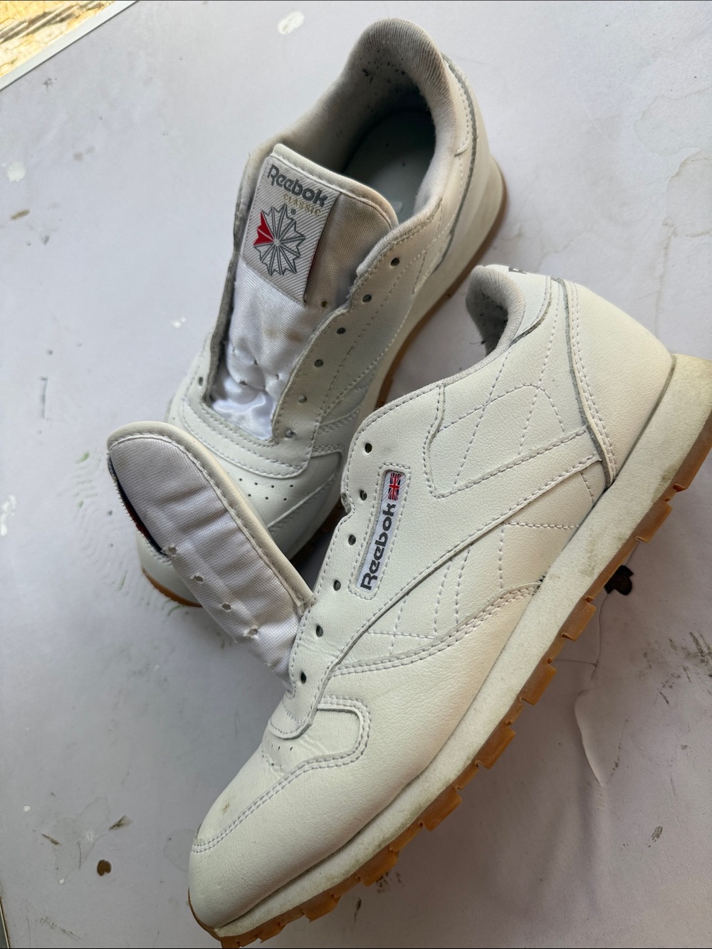 Reebok Men’s Classic Leather Sneakers in Off-White with Gum Sole